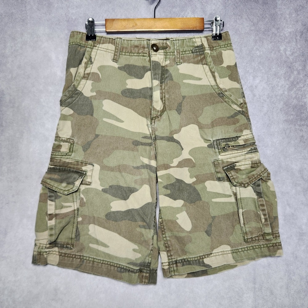 No Boundaries Mens Camo Cargo Shorts Green‎ Brown Size 28 Cotton Pockets